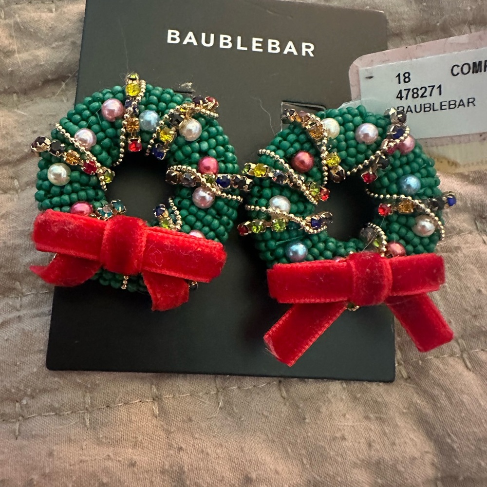 BaubleBar Green Beaded Earrings with Red Bow